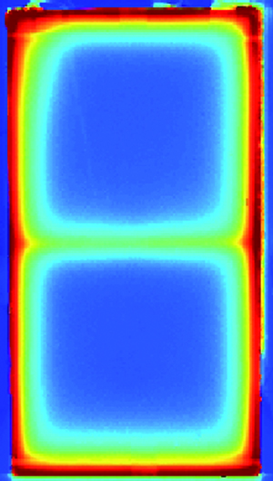 Das Bild zeigt ein abstraktes, zweidimensionales farbiges Muster, das an Wärmebildaufnahmen erinnert.